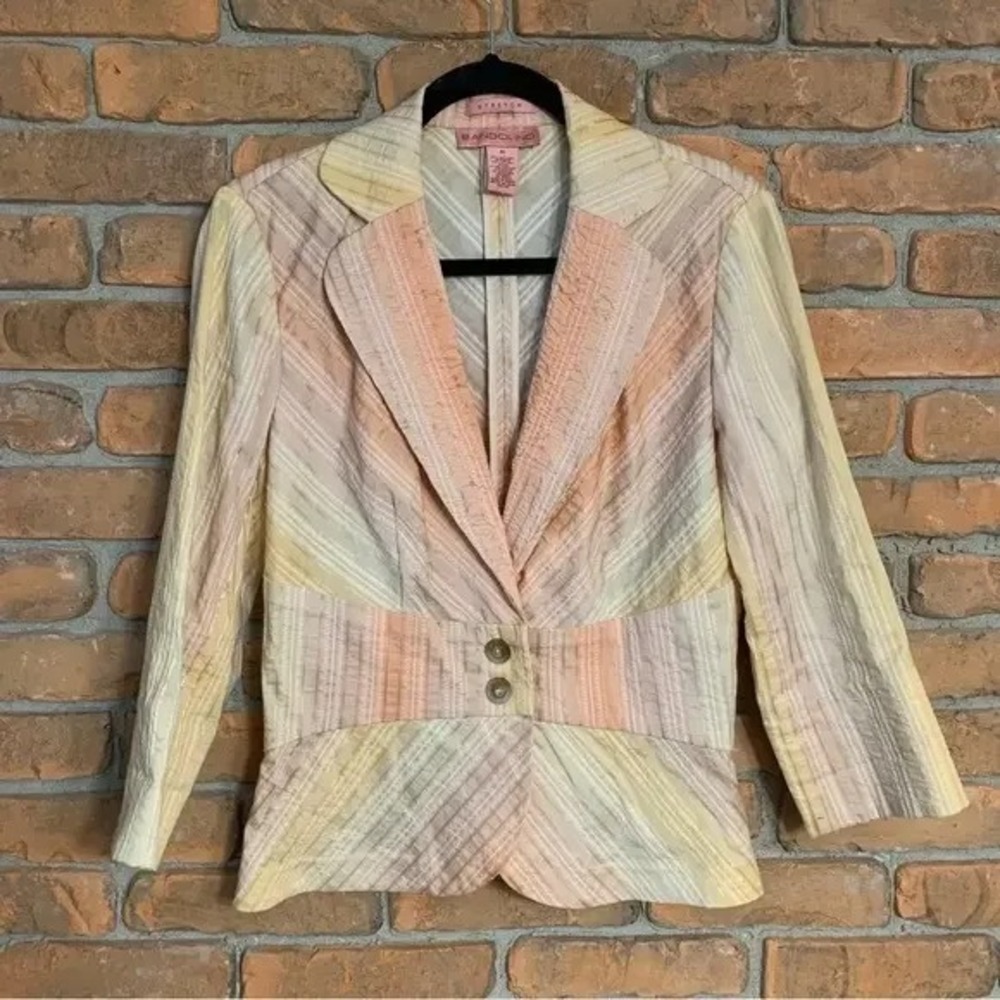Y2K Bandalino Striped Blazer Jacket Womens‎ 6 Pink Pastel Career Stretch Fitted